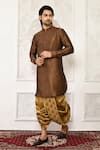 Buy_Arihant Rai Sinha_Brown Dupion Silk Abstract Pattern Hem Dhoti Pant _at_Aza_Fashions