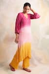 Buy_Palak & Mehak_Pink Rayon Crepe Striped V Neck Ombre Kurta And Pant Set _at_Aza_Fashions