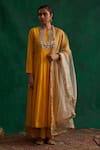 Buy_Rekha Agra_Yellow Chanderi Embroidered Mukaish Round Anarkali Palazzo Set _at_Aza_Fashions