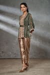 Buy_Aditi Somani_Green Silk Suede Hand Embroidered Geometric Kimono Jacket _at_Aza_Fashions