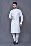 Buy_Arihant Rai Sinha_White Kurta Cotton Embroidered Thread Work And Pant Set _at_Aza_Fashions