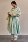 Buy_Label Mansi Nagdev_Blue Anarkali Cotton Notched Round Neck Gauri Embroidered Yoke Set _at_Aza_Fashions