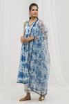Buy_Yuvraani Jaipur_Blue Chanderi, Cotton, Organza Embroidery, Tassels Floral Pattern Anarkali Set _at_Aza_Fashions
