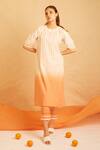 Buy_Banana Labs_White Cotton Round Neck Carrot Ombre Kurta And Pant Set _at_Aza_Fashions