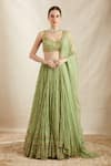 Buy_Astha Narang_Green Nylon, Net, Crepe Embroidery, Sequins, Cut Botanical Bridal Lehenga Set _at_Aza_Fashions