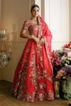 Buy_Nehha Nhata_Red Organza Hand Embroidered Floral Thread And Dabka Patterns Bridal Lehenga Set _at_Aza_Fashions