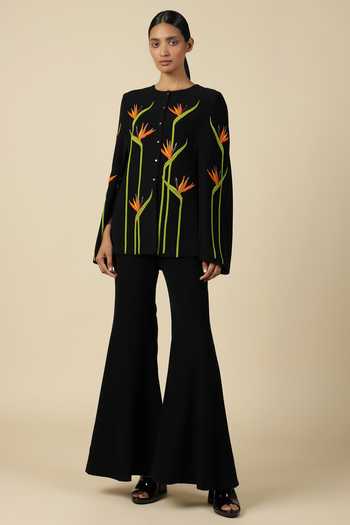 Buy_Shahin Mannan_Black Crepe Bird Of Paradise Cape With Flared Pant _at_Aza_Fashions