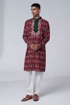 Buy_Siddhartha Bansal_Maroon Cotton Dobby Stripe Embroidery Royal Chintz Pattern Kurta Set  _at_Aza_Fashions