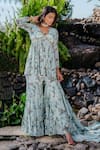 Buy_Redpine Designs_Blue Viscose Georgette Print Vintage Floral V Neck Kurta And Sharara Set _at_Aza_Fashions