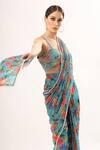 Buy_Nitya Bajaj_Green Net Floral Print Pant Saree And Blouse Set_at_Aza_Fashions