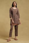 Buy_Ritu Kumar_Brown Yarn Dyed Cotton-earthy Printed Striped Round Kurta And Pant Set _at_Aza_Fashions