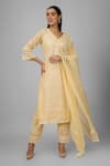 Buy_Shrutkirti_Yellow Cotton Chanderi Embroidery Chikankari V Neck Flower Kurta Set _at_Aza_Fashions