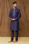 Buy_Samyukta Singhania_Blue Kurta Jacquard Banarasi Silk Woven And Embroidered Resham Work & Floral Set _at_Aza_Fashions