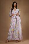 Buy_Vana Ethnics_Purple Viscose Sequins V-neck Vintage Botanical Print Kurta With Pant _at_Aza_Fashions