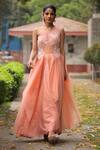 Buy_House Of Tushaom_Peach Organza Sequins Asymmetric Embroidered One Shoulder Gown _at_Aza_Fashions
