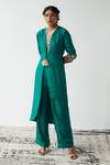 Buy_Esha Arora_Green Silk Sequin, Zari And Bead Work Deep V Neck Jacket Kurta And Pant Set _at_Aza_Fashions
