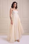 Buy_Shwetanga_Ivory Cotton Embroidery Square Neck Organic Cowl Draped Gown _at_Aza_Fashions