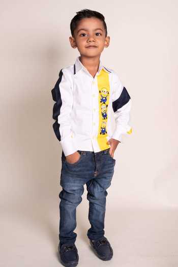 Buy_Toplove_White Cotton Sequins, Embroidery Minion Shirt _at_Aza_Fashions