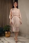 Buy_OMANA BY RANJANA BOTHRA_Ivory Modal Satin Hand Embroidered 3d Florals Crew Ruched Top And Skirt Co-ord Set _at_Aza_Fashions