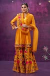 Buy_Label Niti Bothra_Yellow Kora Silk Applique Mughal Round Floral Kurta Sharara Set _at_Aza_Fashions