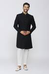 Buy_Arihant Rai Sinha_Black Velvet, Polyester Embroidery Sherwani Set _at_Aza_Fashions