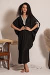 Buy_Vanshika Agarwal Label_Black Lining Taffeta, Metallic Georgette Zola Textured Embroidered Kaftan _at_Aza_Fashions