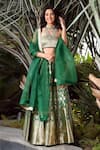 Buy_Pinki Sinha_Green Pure Silk Handwoven Pattern Lehenga Set With Unstitched Blouse Fabric _at_Aza_Fashions