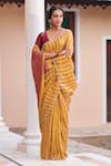 Buy_Dressfolk_Yellow 100% Linen And Zari Woven Stripe Gehna Pattern Saree  _at_Aza_Fashions