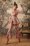 Buy_Kalista_Pink Viscose Silk Printed Chintz V Neck Cynthia Pattern Top And Pant Set _at_Aza_Fashions