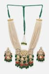 Buy_Dugran By Dugristyle_Green Kundan Pearl Layered Pendant Necklace Set _at_Aza_Fashions