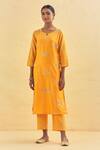 Buy Kamaltaas Yellow Chanderi Silk, Lining Mulmul Gota, Floral Embroidered Kurta And Pant Set at Aza Fashions Buy_Kamaltaas_Yellow Chanderi Silk, Lining Mulmul Gota, Floral Embroidered Kurta And Pant Set _at_Aza_Fashions
