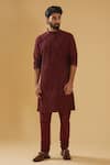 Buy_Raghavendra Rathore Blue_Wine Silk Pintuck Kurta _at_Aza_Fashions