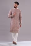 Buy_Kasbah_Pink Georgette Embroidered Thread Work Multi Floral Kurta _at_Aza_Fashions