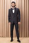 Buy_Ankit V Kapoor_Black Suiting Hand Embroidered Shawl Collar Tuxedo Set _at_Aza_Fashions