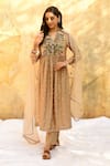 Buy_Label Niti Bothra_Ivory Pure And Handwoven Banarasi Silk With Polka Dot Pattern Kurta & Pant Set_at_Aza_Fashions