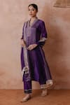 Buy_Label Mansi Nagdev_Purple Kurta Chanderi Hand Embroidered Sequin V Madiha Panelled Palazzo Set _at_Aza_Fashions