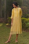 Buy_Dhaari_Yellow Handwoven Cotton Silk Hand Painted And Embroidered Floral Pleated _at_Aza_Fashions