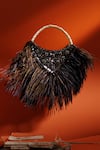 Shop_Be Chic_Black Crystals, Feathers Fiery Half Crescent Shaped Clutch _at_Aza_Fashions