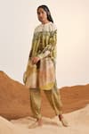 Buy_Cord_Beige Cotton Voile Print Dale Collared Neck Tunic _at_Aza_Fashions