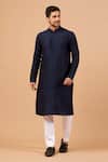 Buy Hilo Design Blue Cotton, Silk, Lycra Mandarin Collar Straight Kurta Set at Aza Fashions Buy_Hilo Design_Blue Cotton, Silk, Lycra Mandarin Collar Straight Kurta Set _at_Aza_Fashions