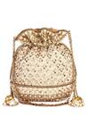 Buy_The Purple Sack_Beige Embroidery, Tassels Checkered Potli _at_Aza_Fashions