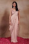 Buy SHASHA GABA Pink Organza Embroidery Plunge Neck Grandi Rosa Pre-draped Saree With Blouse at Aza Fashions Buy_SHASHA GABA_Pink Organza Embroidery Plunge Neck Grandi Rosa Pre-draped Saree With Blouse _at_Aza_Fashions