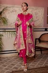 Buy_Atelier Shikaarbagh_Pink Kurta Silk Satin Embroidery Floral Round Churidar Set  _at_Aza_Fashions