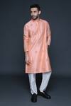 Buy_Sanjev Marwaaha_Peach Cotton Silk Hand Embroidery Motif Kurta And Pant Set _at_Aza_Fashions