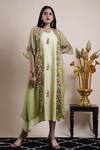 Buy_Bhusattva_Green Dress Organic Silk Embroidery Floral Asymmetric With Shrug  _at_Aza_Fashions