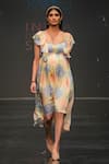 Buy_Ranng Label_Peach Soft Satin Tie And Dye Sweetheart Neck High Low Hem Dress _at_Aza_Fashions