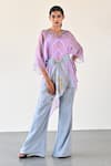 Buy_K-Anshika_Purple Georgette Beads, Sequins V-neck Chevron Pattern Top Pant Set _at_Aza_Fashions