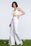 Buy_S&N By Shantnu Nikhil_Off White Denim, Faux Leather Retro Flared Trouser_at_Aza_Fashions
