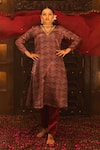 Buy_Vana Ethnics_Red Viscose And Embroidery Ajrakh V Neck Straight Kurta Pant Set _at_Aza_Fashions