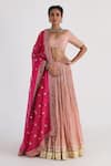 Buy_Smriti by Anju Agarwal_Pink Blouse And Lehenga- Bam Silk Hand Embroidery Gota Embellished Pleated Set _at_Aza_Fashions